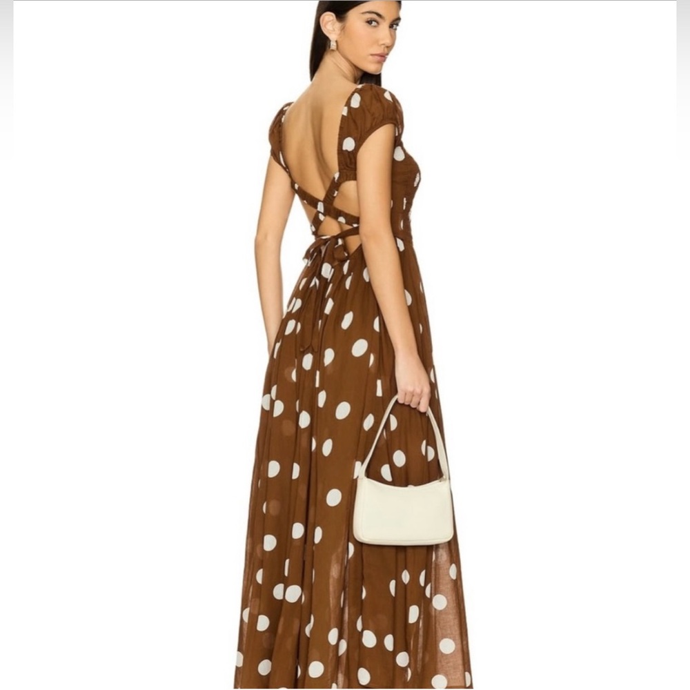 Free People Brown Polka Dot Maxi Dress with White Dots